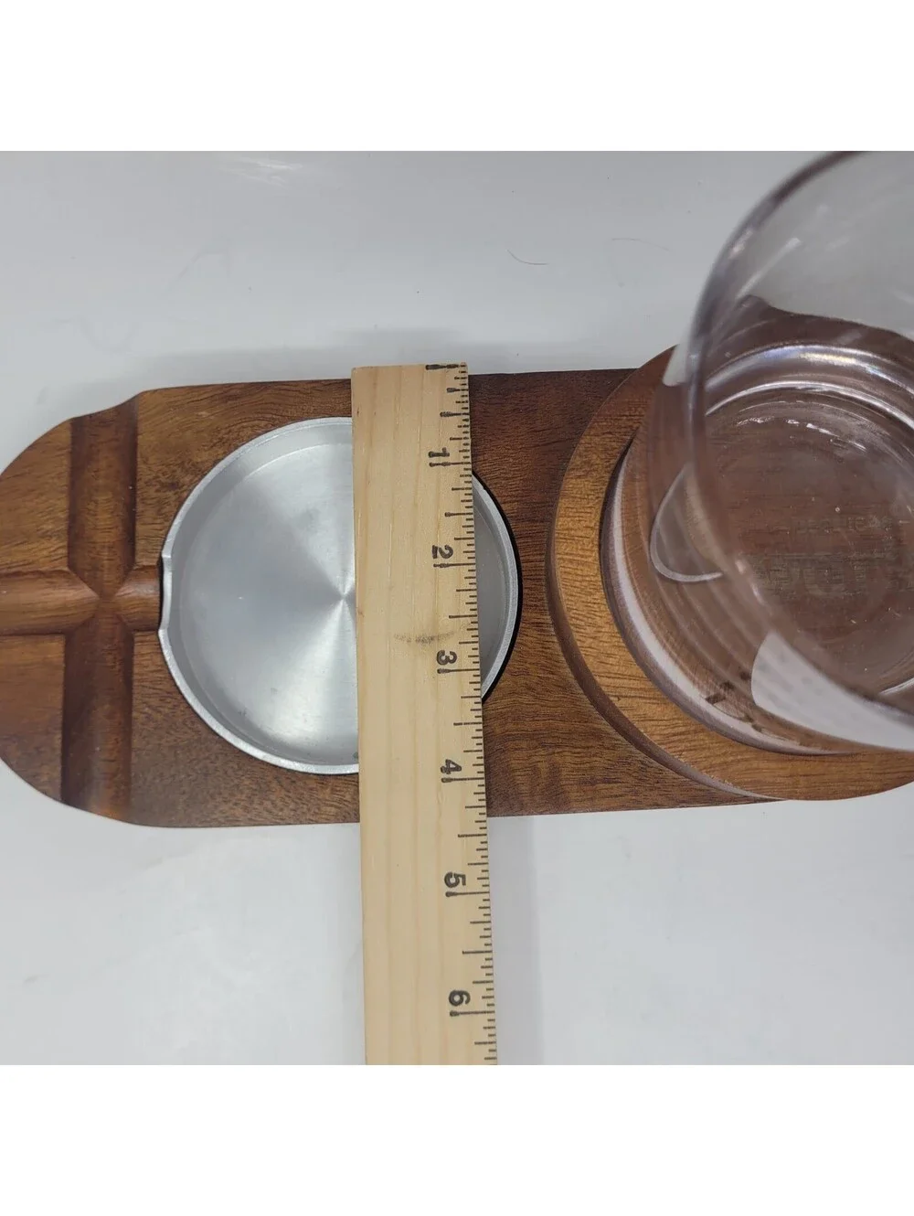 Dewars Scotch Whisky Wood Glass Cigar Ashtray Tray Caddy Coaster Barware Set